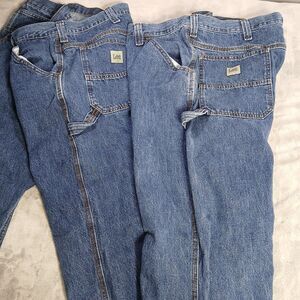 Lot 2 Vintage Lee Mens 42x30 Carpenter Jeans Blue Loose Fit Work Denim Pant 42